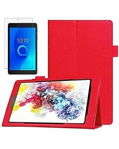 Hyjoy 8 inch Tablet / HB801 Tablet Case with Tempered Glass Screen Protector, PU Leather Protective Case with Multi-Angle Stand Folio Cover Case for Hyjoy Tablet 8 Inch / HB801 (Red + Glass)