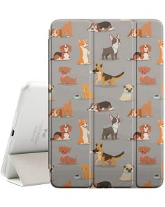 Compatible with Apple iPad 9.7-inch (2017 & 2018) - Leather Smart Cover + Hard Back Case with Sleep/Wake Function (Different Dogs Breed Cute Puppy)