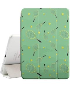 Compatible with Apple iPad 9.7-inch (2017 & 2018) - Leather Smart Cover + Hard Back Case with Sleep/Wake Function (Tennis Racket Ball)