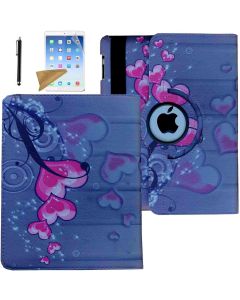 iPad Pro 9.7 Case(2016 Release), Lingsor 360 Degree Rotating Stand Magnetic Smart Leather Cover with Auto Sleep Wake for A1673 A1674 A1675, Pink Heart